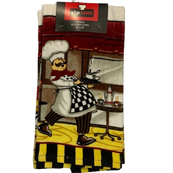 VIP Chef Kitchen Towel Set Fat Italian Chef Decor Set of 2 Thick Absorbent - Picture 7 of 11